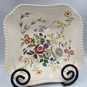Copeland Spode England Romney Gadroon Square Serving Bowl 9x9 Floral Earthenware